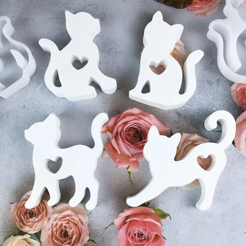 

2 Pieces Fashionable Love Heart Cats Silicone Moulds Home Accessory for Craft Enthusiasts and Gifts Makers Supplies