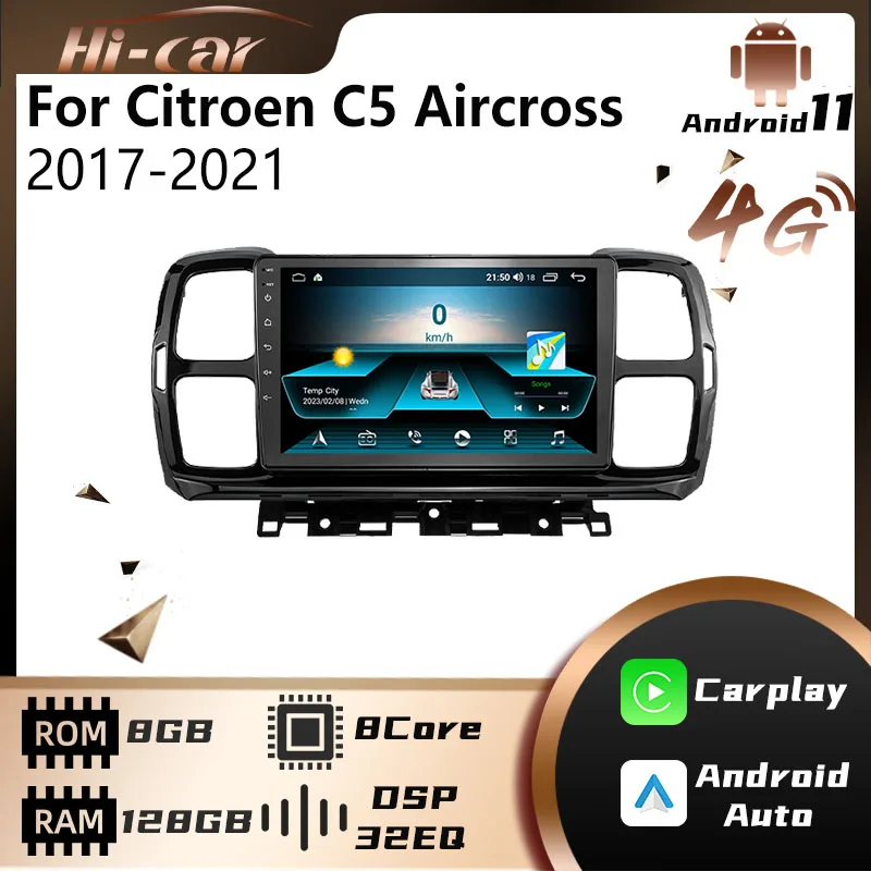 

Автомобильный радиоприемник на Android для Citroen C5 Aircross 2017-2021, 2 Din, GPS-навигация, Wi-Fi, FM, BT, автомобильный мультимедийный плеер, головное устройство, Авторадио