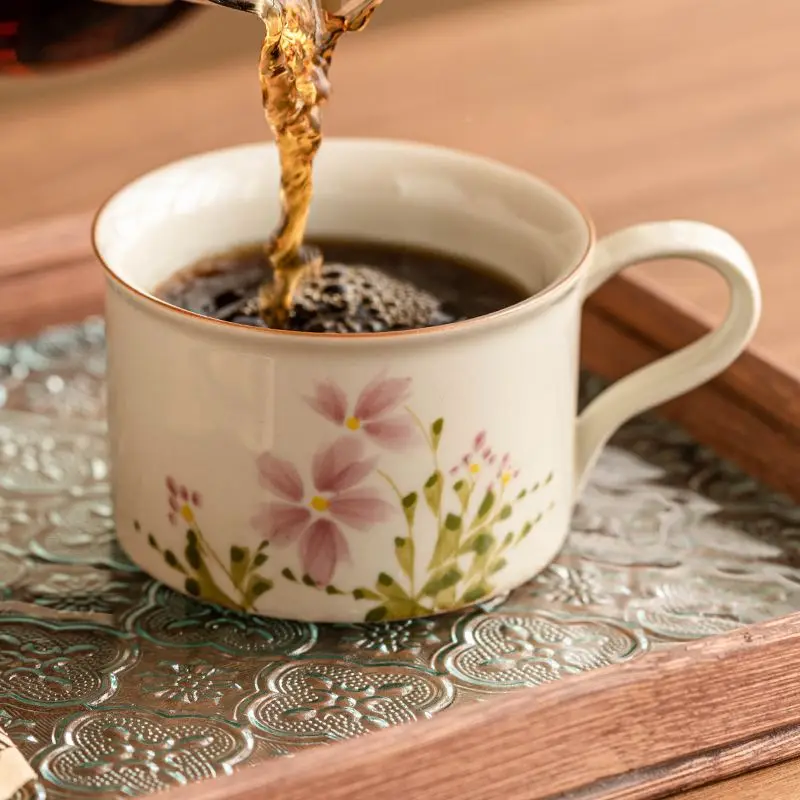 

Hand Drawn Daisy Coffee Cup Set, Exquisite High-End Latte Cup, New Chinese Afternoon Tea Cup, Ceramic Mug