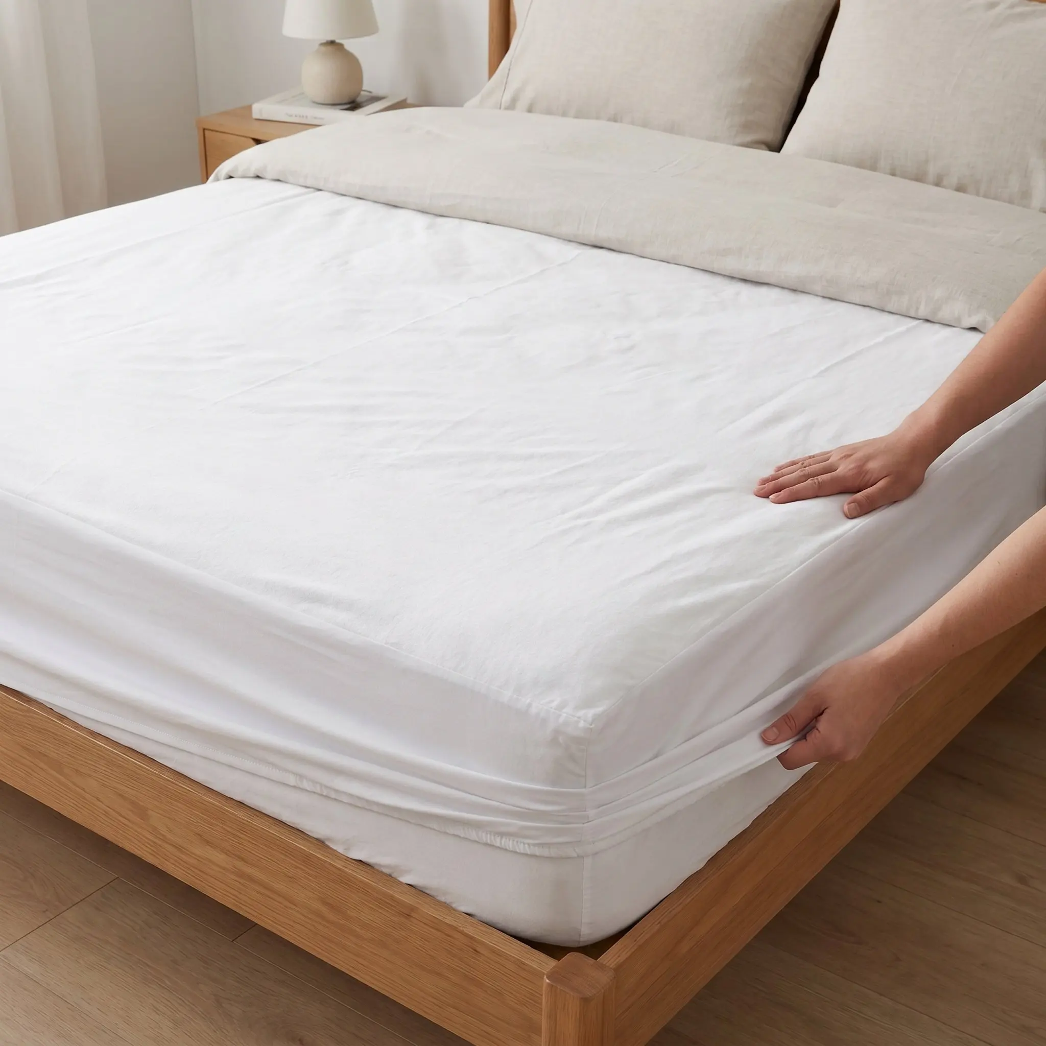 Waterproof Mattress Protector Queen Size Fitted Bed Cover 150x200cm Breathable Noiseless Leakproof Bedding Protector