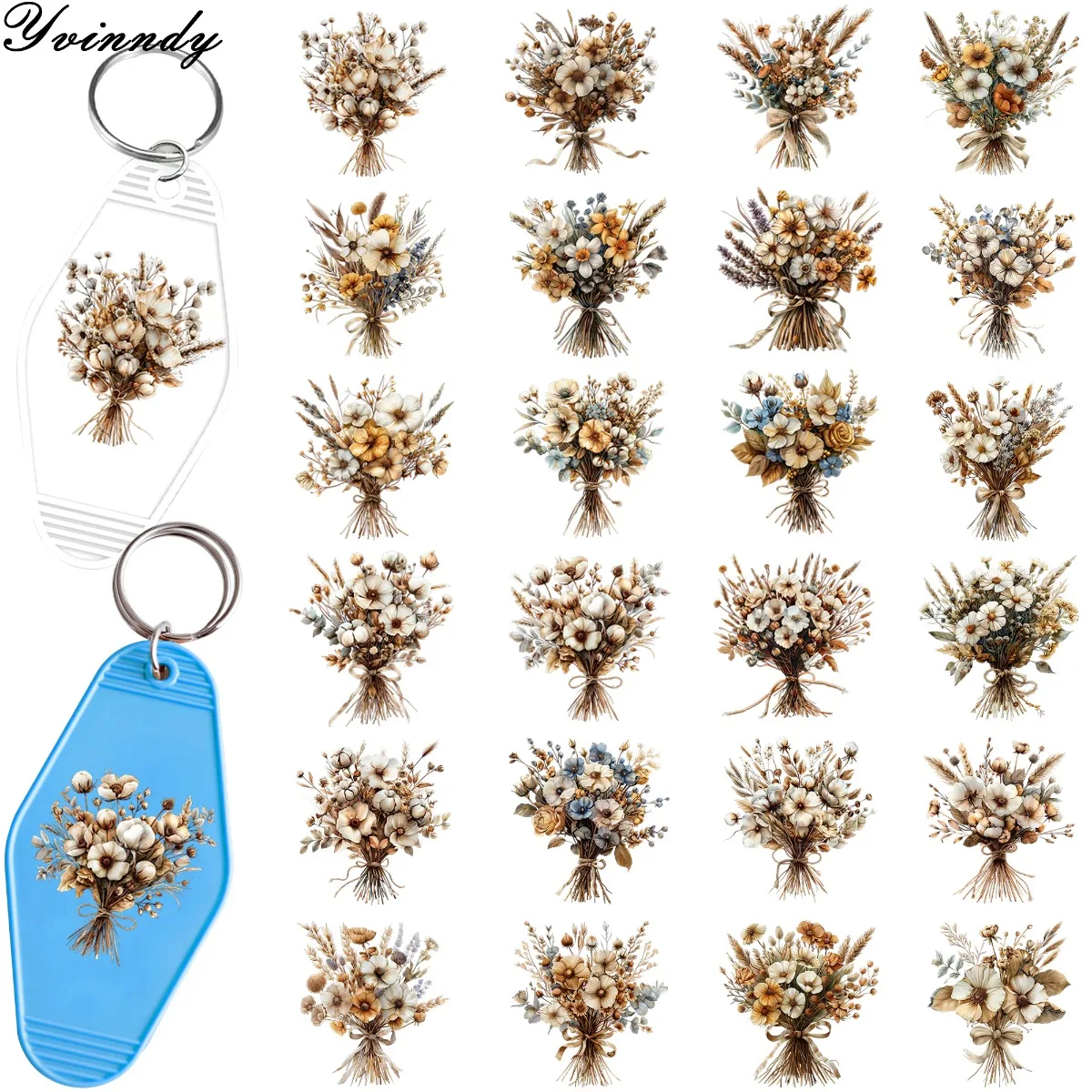 

Набор из 48 шт. красивых осенних букетов цветов для самостоятельного изготовления брелоков, бумага для УФ-ДТФ-трансферов для персонализированных аксессуаров и брелоков