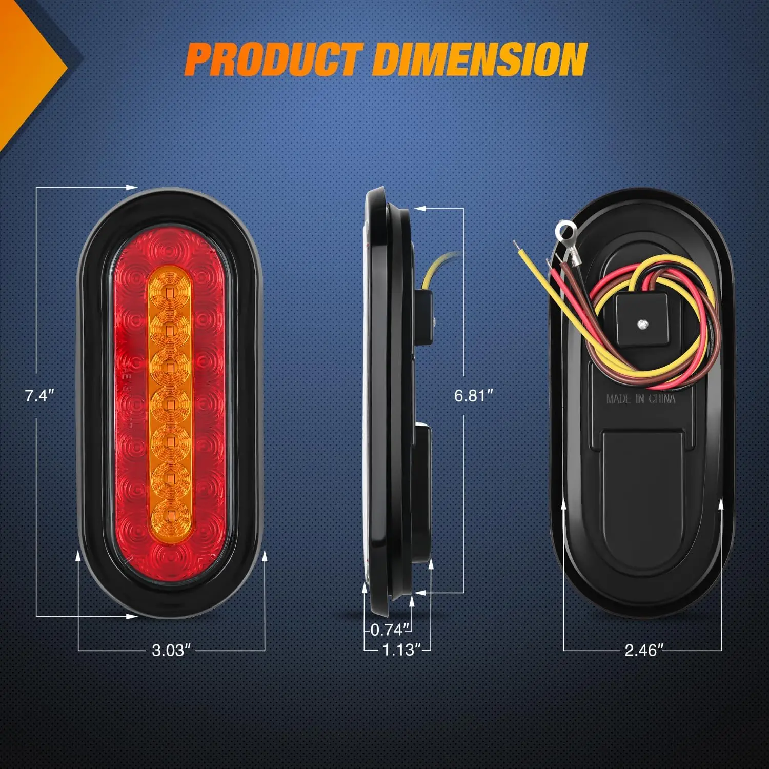 6 Inch Oval Trailer Tail Light 2 PCS Red Brake Stop Amber Left Right Turn Signals Lights