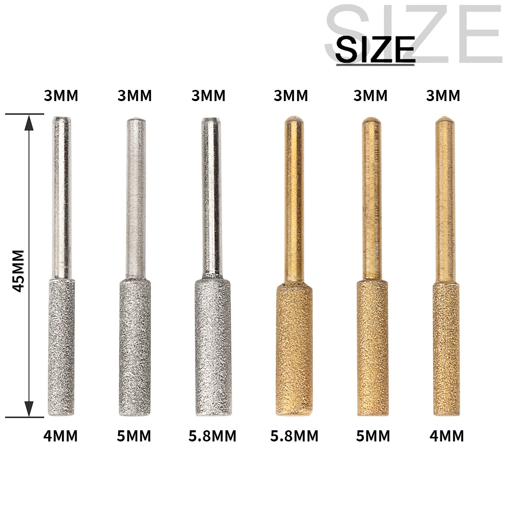 6/12Pcs Diamond Coated Cylindrical Chainsaw File 4/4.8/5.5mm Chain Sharpening File with Burrs Rotary Grinding Tool Accessories
