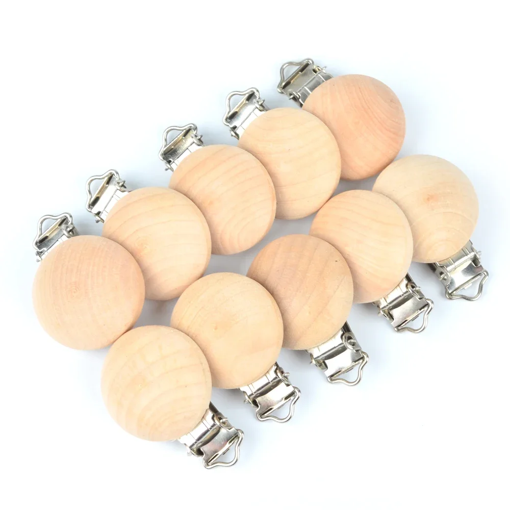 5/10Pcs Natural Beech Wooden Pacifier Clips Dummy Holder Chain Wood Nipple Clip for Baby Teether Chew Toys Nursing Accessories