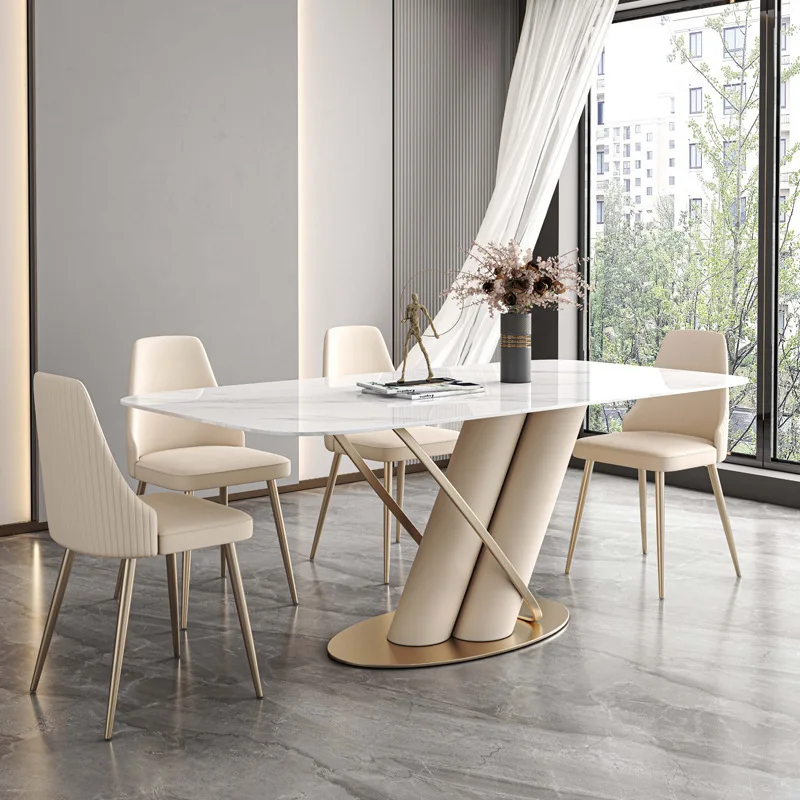 Rock slab dining table rectangular golden small apartment dining table