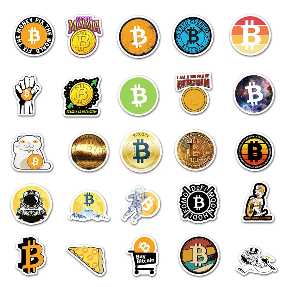 10/30/50pcs Bitcoin Encrypted Virtual Currency BTC Stickers Decal Kids Toys DIY Laptop Skateboard Luggage Phone Cartoon Sticker