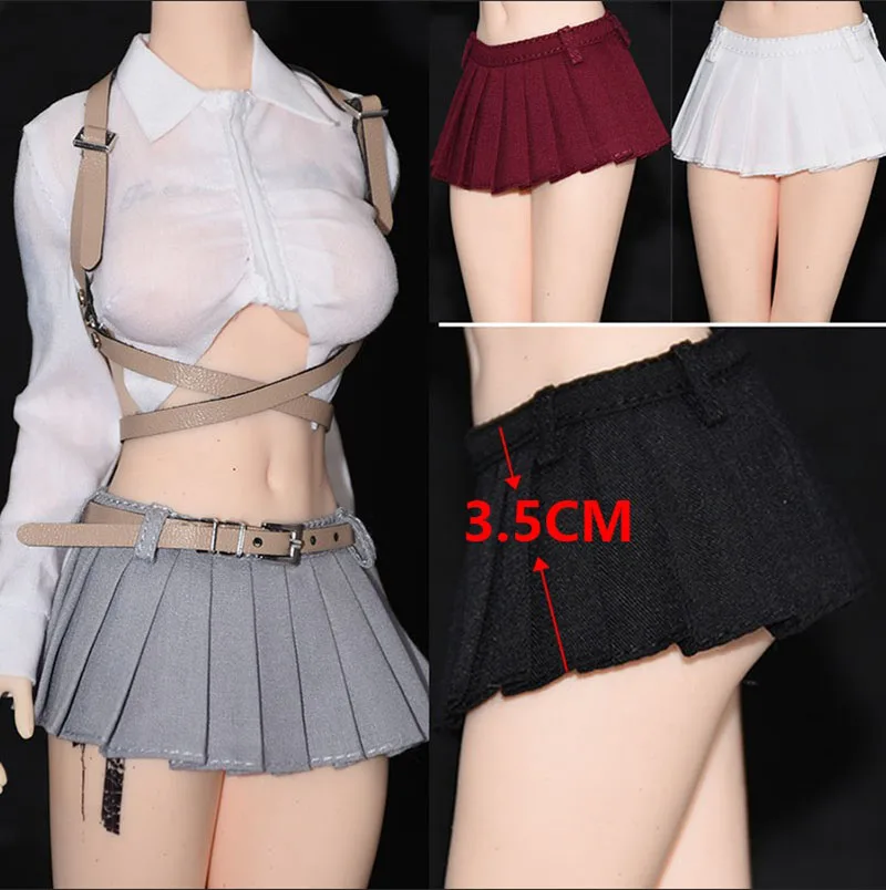 1/6 Women's Dolls White Shirt Cute Mini Pleated Skirt Low Waist Super Short Hot Girls Skirts For 12