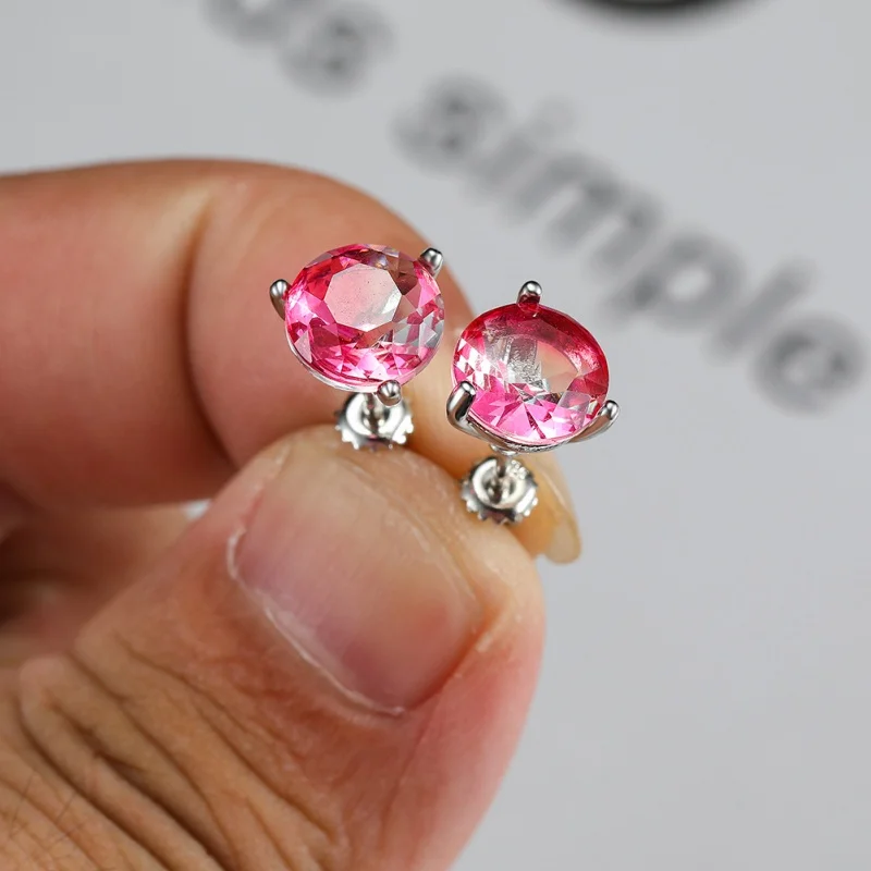European and American Minimalist 8mm Colorful Diamond Spiral Three Claw Earrings, Minimalist Women's Petite Temperament Jewelry