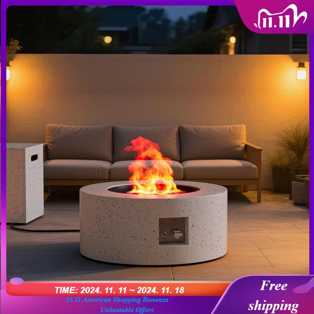 

30" Round Propane Fire Pit Table - 50K BTU with Lid, Rocks Tank Storage and Cover - Round Gas Fire Pits for Outside Patio