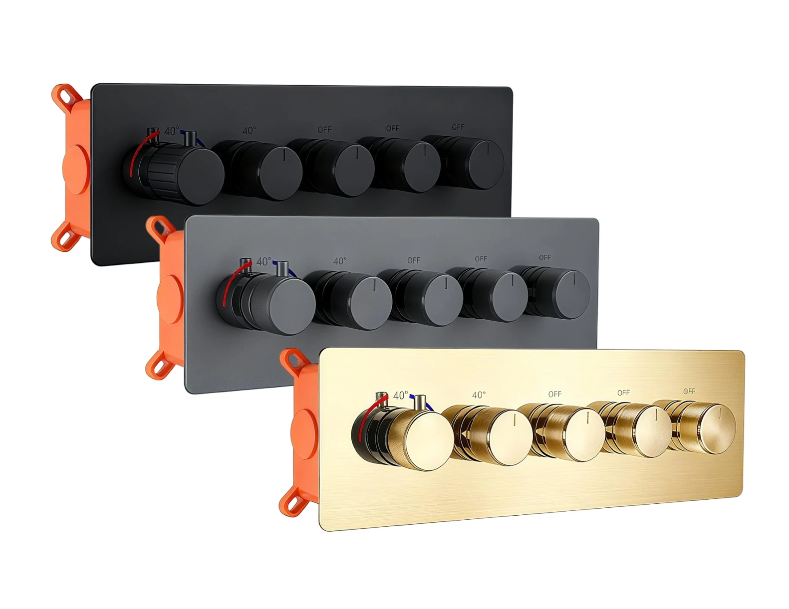 4 Way Solid Brass Brush Gold Shower Diverter Valve Thermostatic 5 Handle Control Shower Mixing Valve