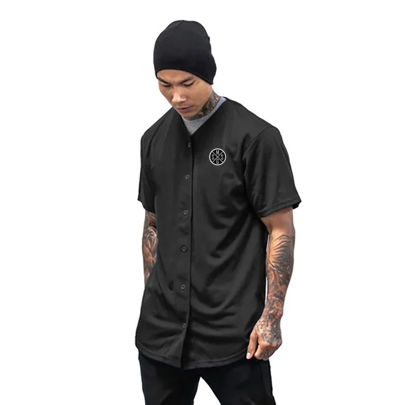 Summer Half Sleeve Cardigan T-shirt Gym Bodybuilding Sport Fitness Shirt Mens Casual Workout Muscle Clothing Mesh Quick Dry Tops