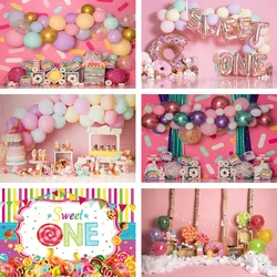 Candy Bar Cake Smash Backdrop Donut Sweet Girl Birthday Party Banners Ice Cream Car Decor Pink Photography Background Photozone