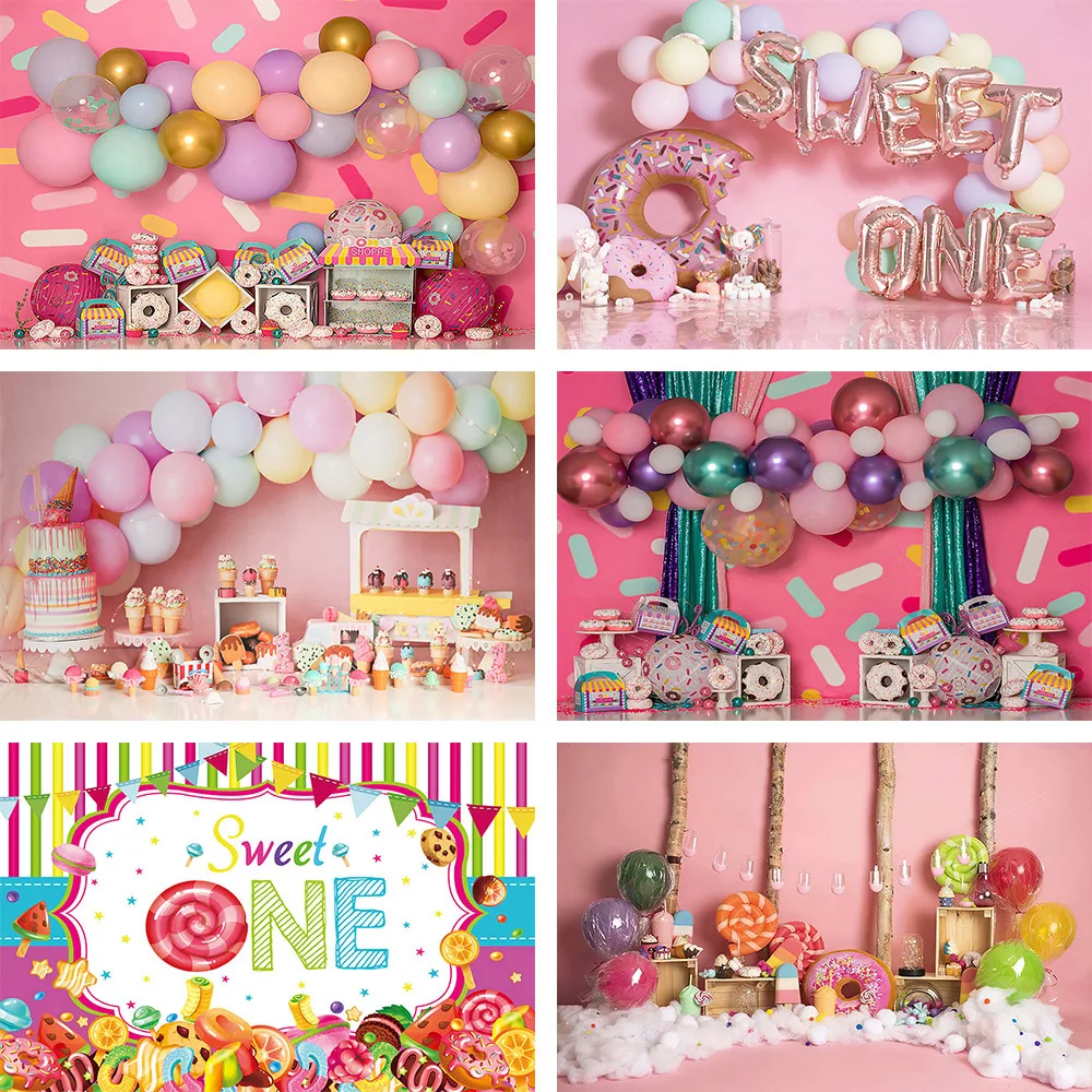 Candy Bar Cake Smash Backdrop Donut Sweet Girl Birthday Party Banners Ice Cream Car Decor Pink Photography Background Photozone