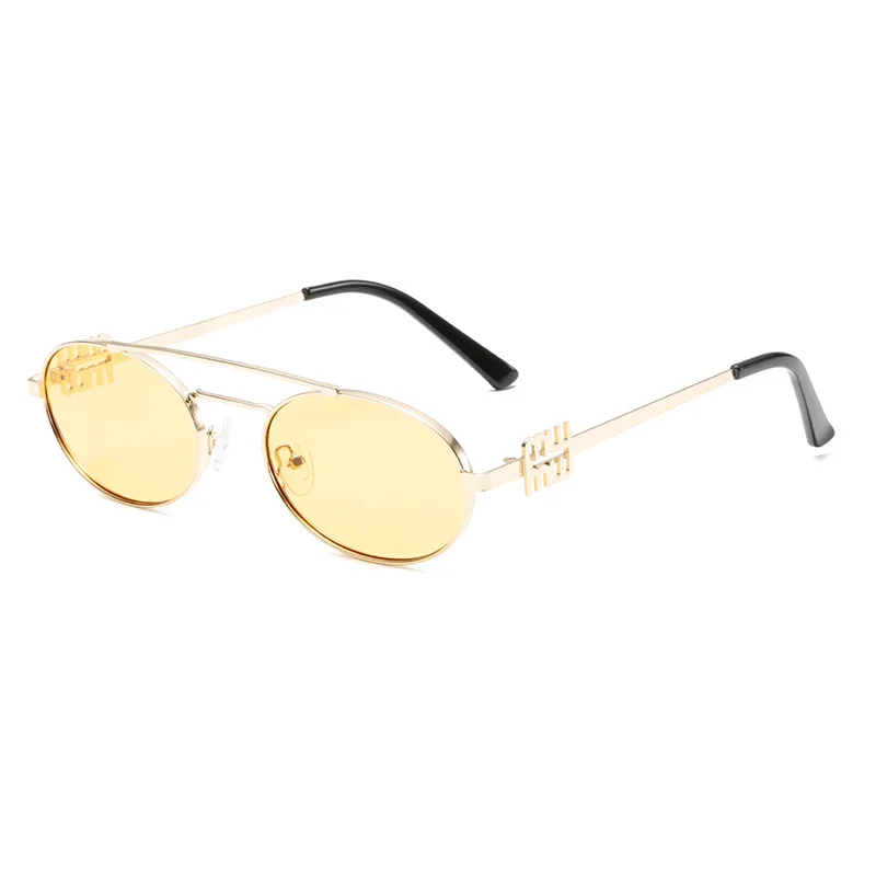 XH إطار بيضاوي مزدوج الجسر UV400 نظارات شمسية عصرية معدنية للحماية من الأشعة فوق البنفسجية وجه بيضاوي مستدير على شكل عين القطة للجنسين #6