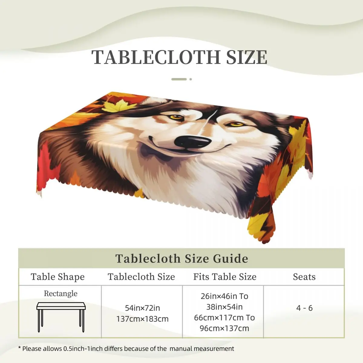 Autumn Fall Siberian Husky Dog Tablecloth Restaurant Kitchen Rectangular Tablecloth Festival Party Outdoor Dining Table Cover