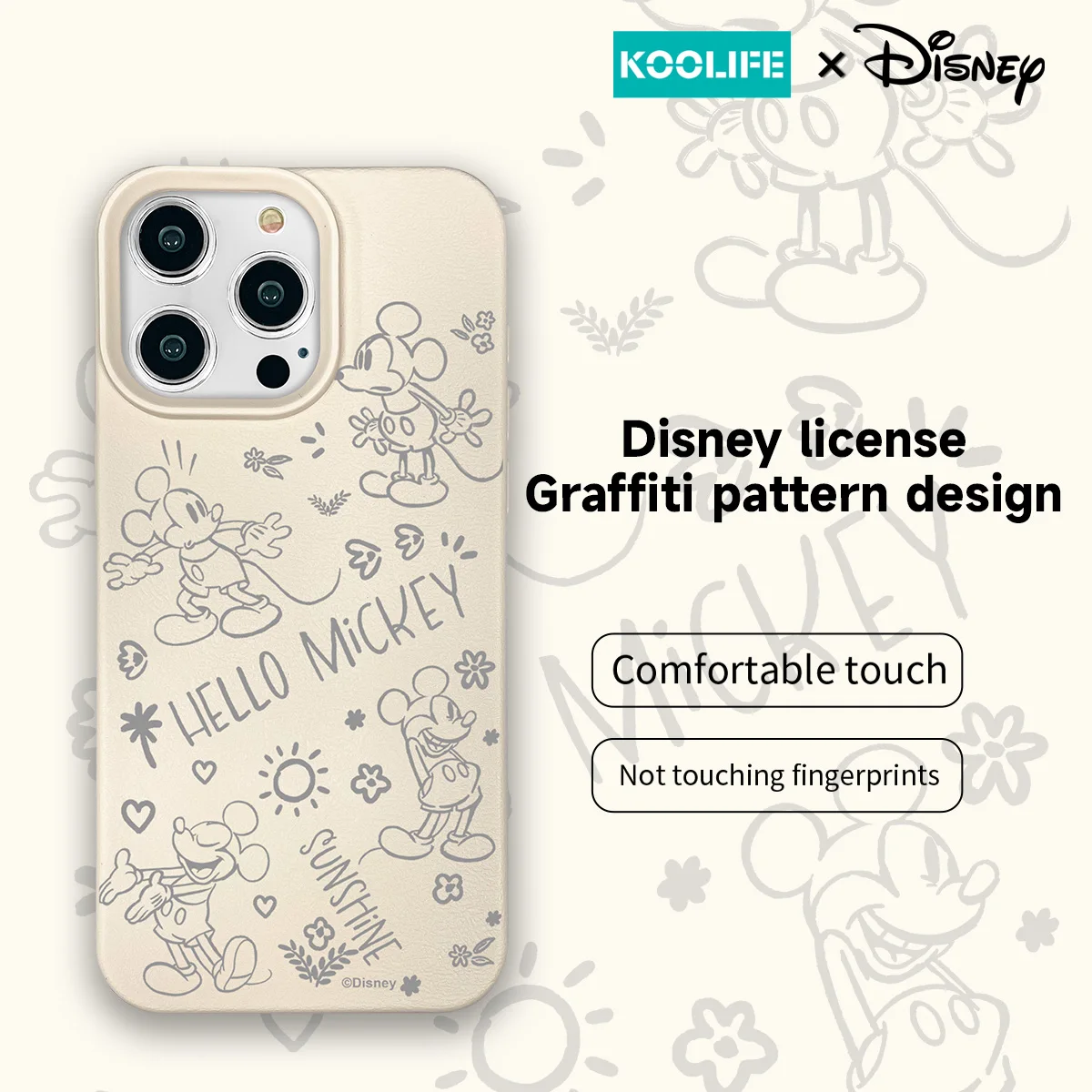 

Оригинальный авторизованный защитный чехол для мобильного телефона Koolife с Микки и солнцем Диснея для iPhone 11, 12, 13, 14, 15, 16 Pro Max