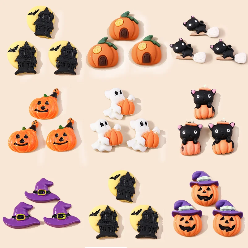 10Pcs New Cute Halloween Cat Castle Ghost Pumpkin Flatback Resin Cabochons Scrapbooking DIY Jewelry Craft Decoration Accessories