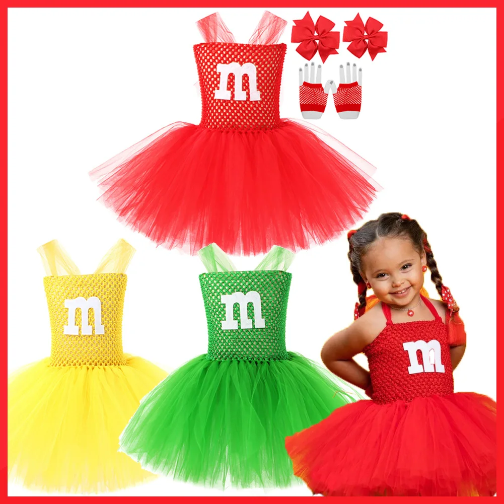 Costume de cosplay en forme de haricot chocolat pour enfants, jupes pour enfants, tenues de performance sur scène, robe en dentelle TUTU, rouge, vert, jaune, M