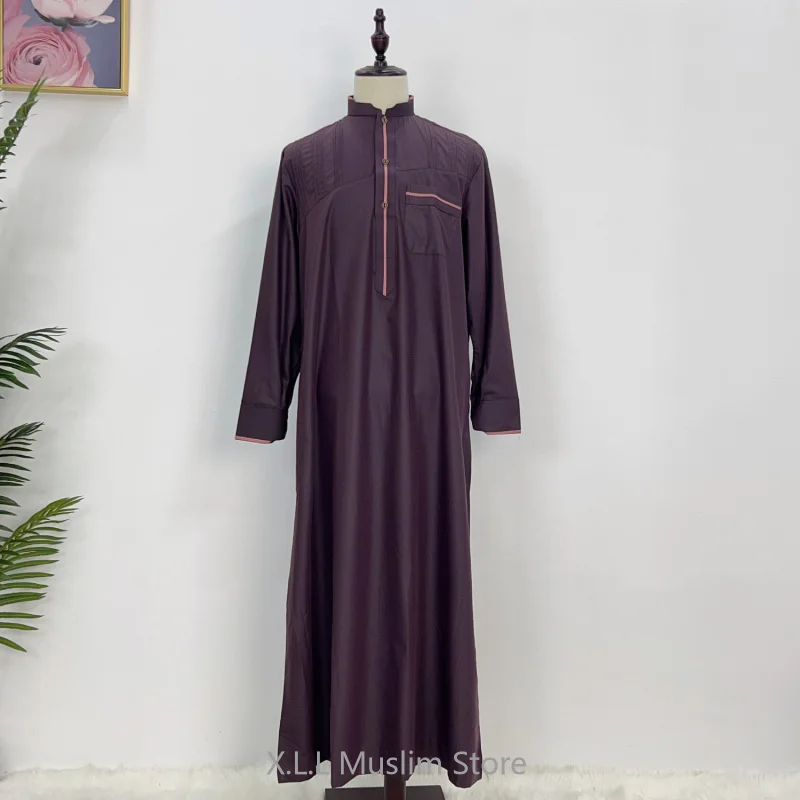 Preto roxo azul lazer masculino robe árabe roupas masculino muçulmano menino eid ramadan kaftan homem árabe fnnel para homem caftan marroquino