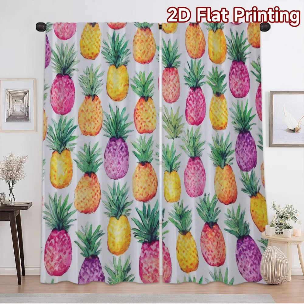 2D flat printing 2pcs Curtain Curtains Tropical Colorful Pineapples Digital Printed Polyester Drapes Family Party Use for Living