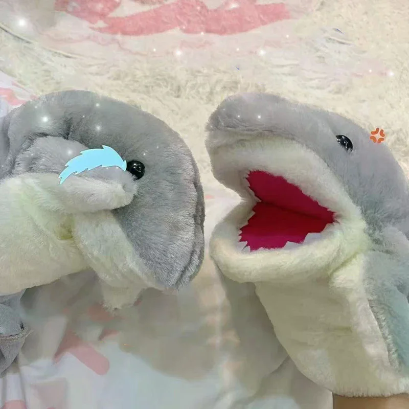 Stuffed Plush Animal Toys Gray Shark Hand Finger Story Puppet Cute Dolls Educational Baby Toys Simulated Shark Children Gift