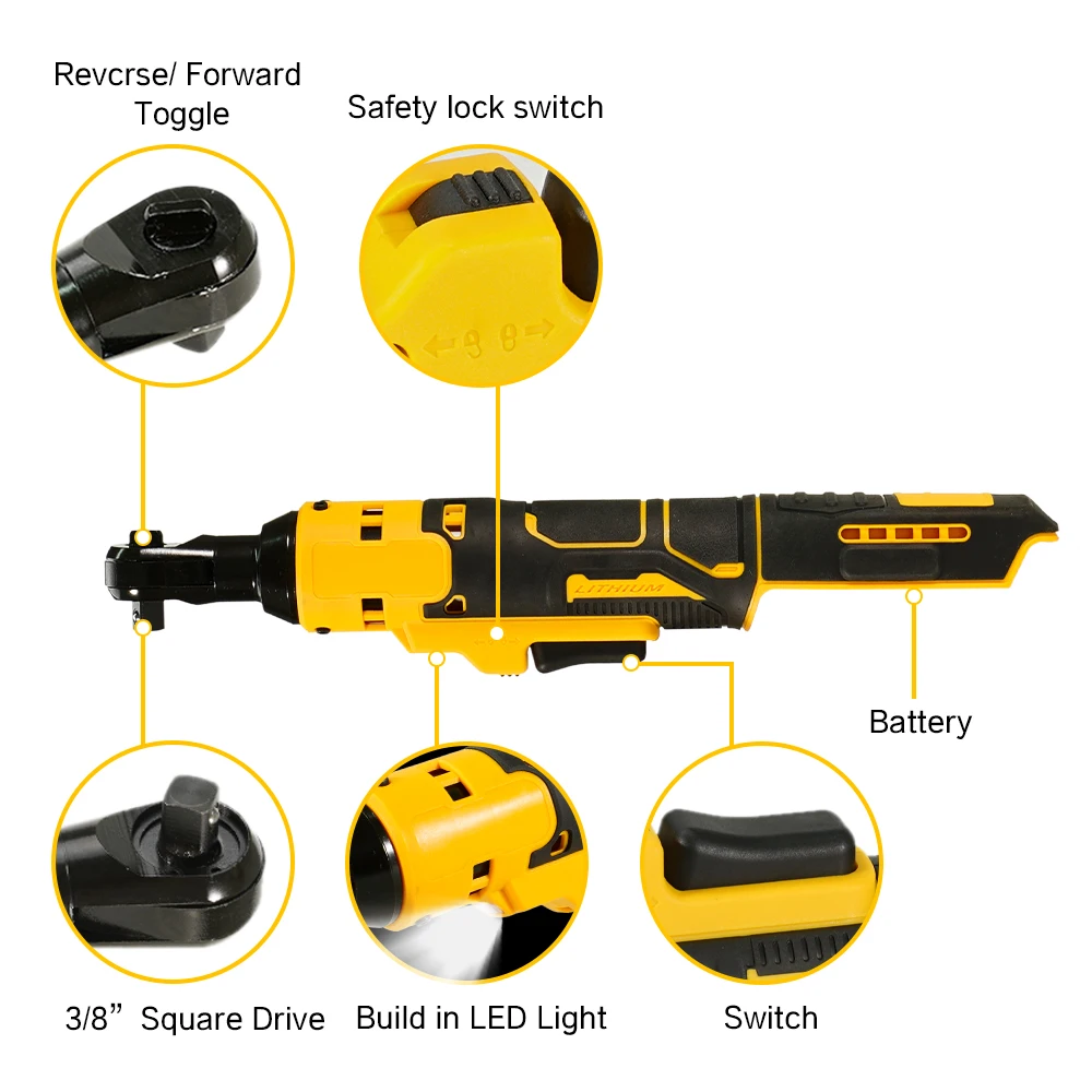 전기 래칫 렌치 무선 드라이버 충격 제거 나사 너트, 3/8 인치 드라이버 전동 공구, Dewalt 18V-21V 배터리용, 500N.M