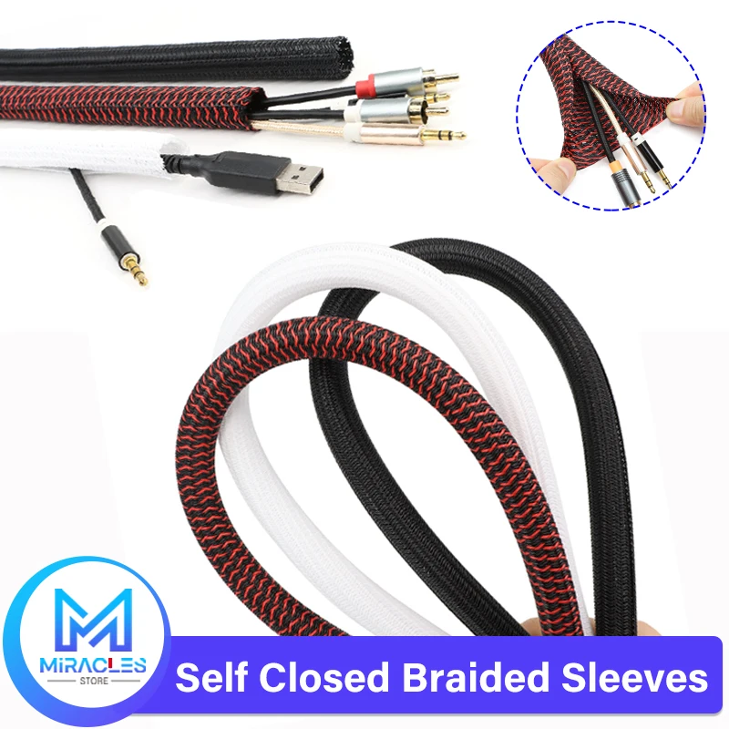 

3mm~50mm Cable Sleeve Self Closing PET Braided Expandable Auto Line Management Overlaps Flexible Loom Split Pipe Tube Wire Wrap