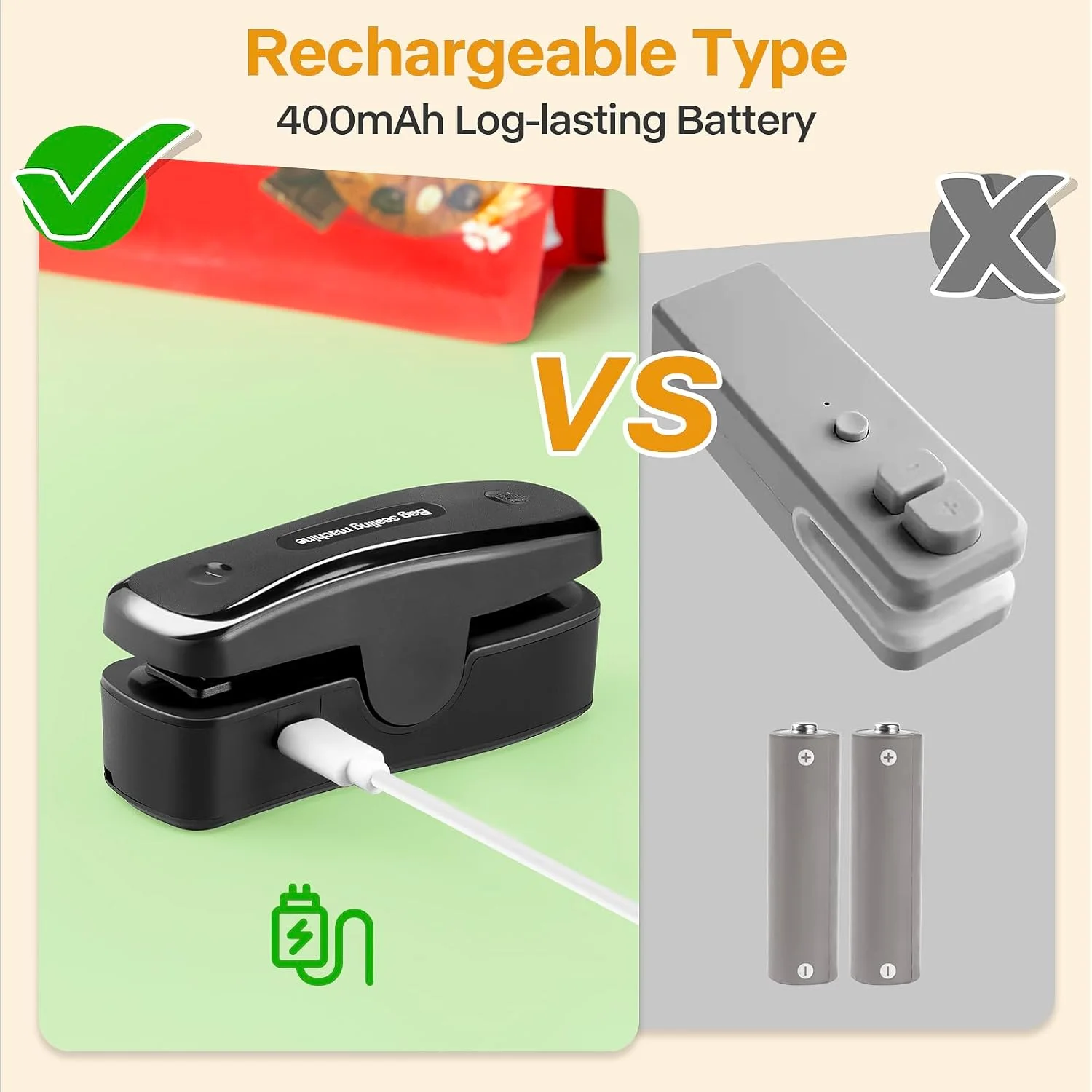 Rechargeable Mini Bag Sealer, 2 in 1 Heat and Vacuum Sealer for Snack Chip Bags, Portable Sealing Machine for Food Freshness