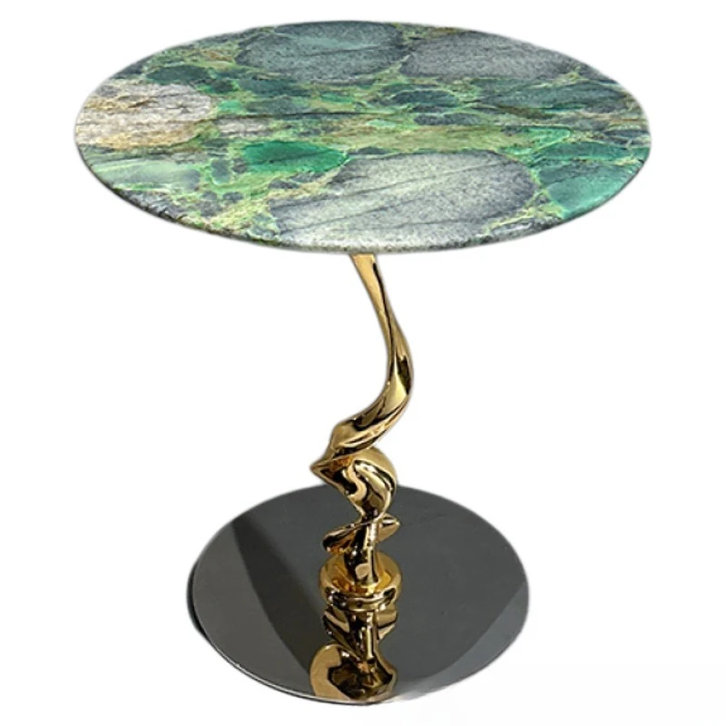 Natural luxury stone, platinum, diamond, living room small side coffee table, light luxury, modern minimalist
