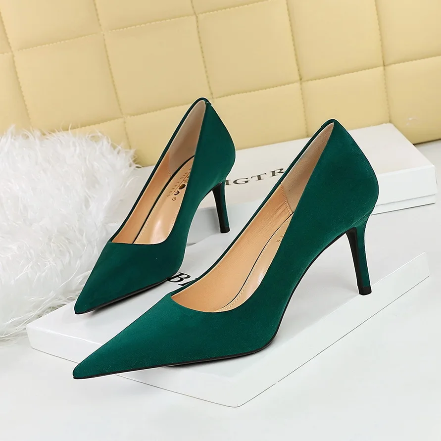 

Fashion And Minimalist Slimming Women's Shoes With Thin Heels Shallow Mouth Pointed Suede Single Women High Heels Shoes Pumps