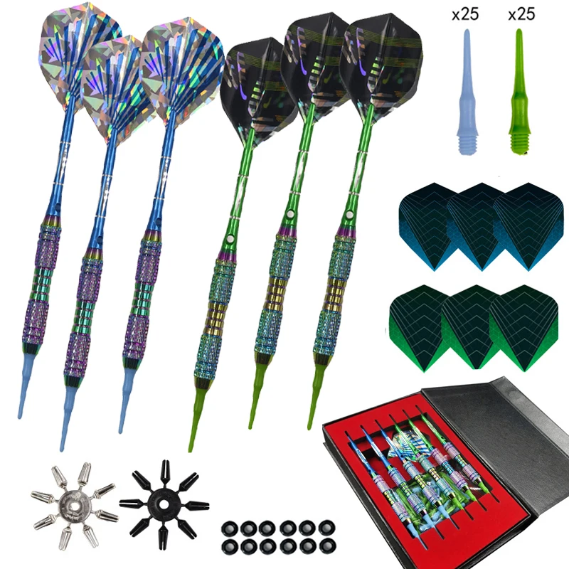 

6pcs Colorful Rainbow Soft Tip Darts Set, with 12 O-Rings, 6 Flights & 50 Replacement Soft Tips, for Electronic Dartboard