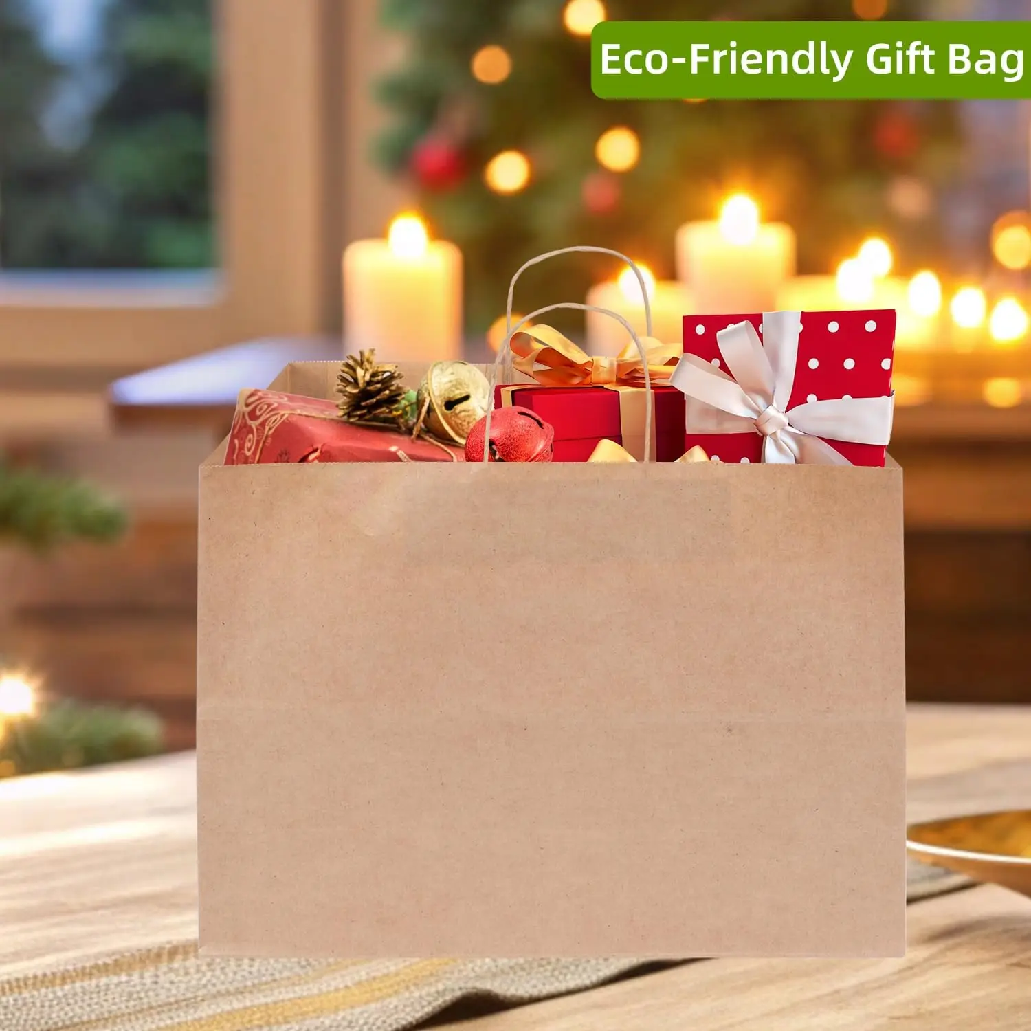 Papier-Einkaufstasche mit Griff, robuste Kraftpapier-Tasche zum Einkaufen, für den Einzelhandel, zum Mitnehmen und zum Tragen, 10er-Set – Detail 3