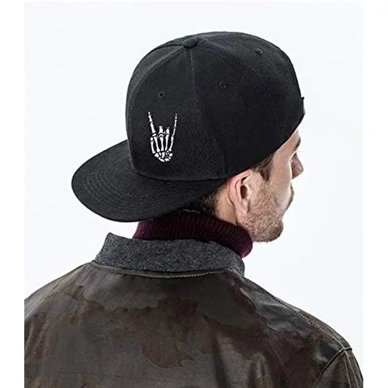 Snapback Hats for Men Baseball Cap Adjustable Flat Bill Trucker Dad Gift Skull Hat Skeleton Hand Snap Backpack Skateboard Hats