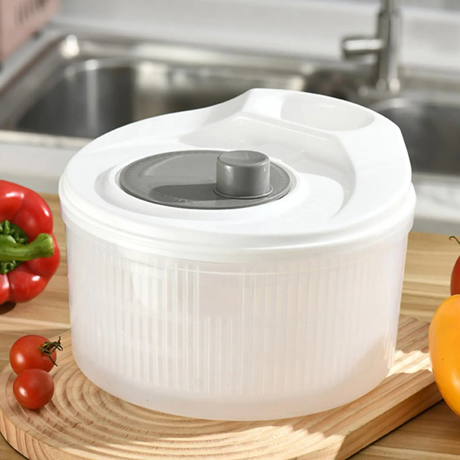 Salad Spinner Fruit Rinser Strainer Container Double-Layer Vegetable Washing Basket For Berries Home Cooks College Students view 5