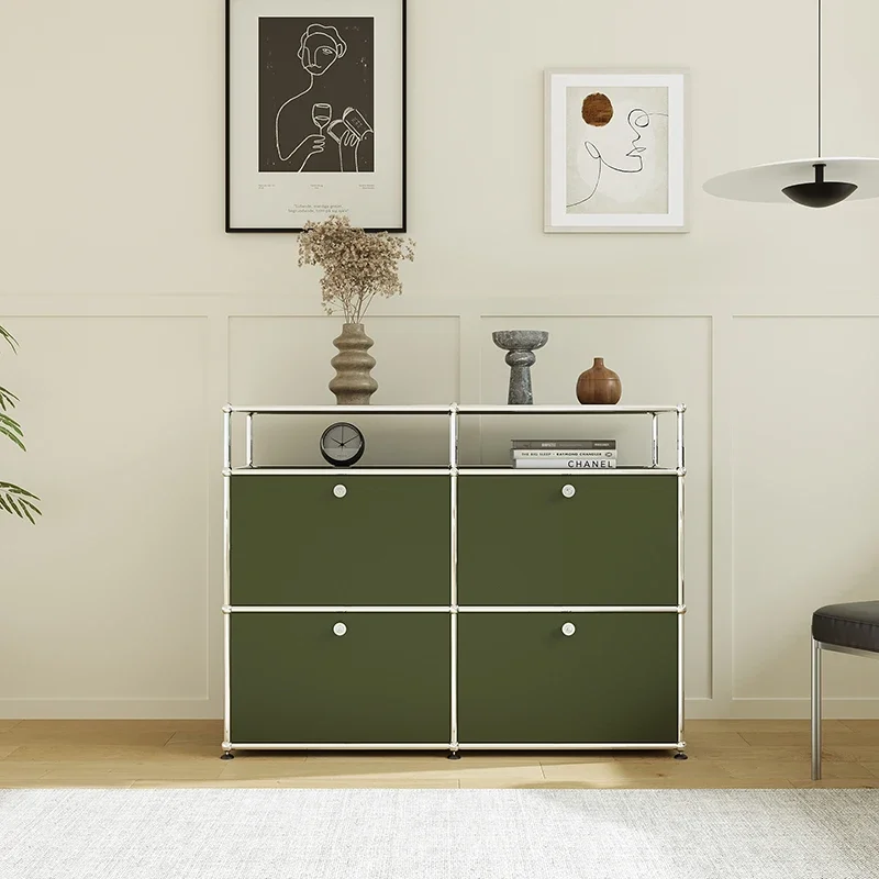 Grupo de módulos verde oliva, armario de almacenamiento para TV, aparador antiguo de acero inoxidable, mueble interior para el hogar