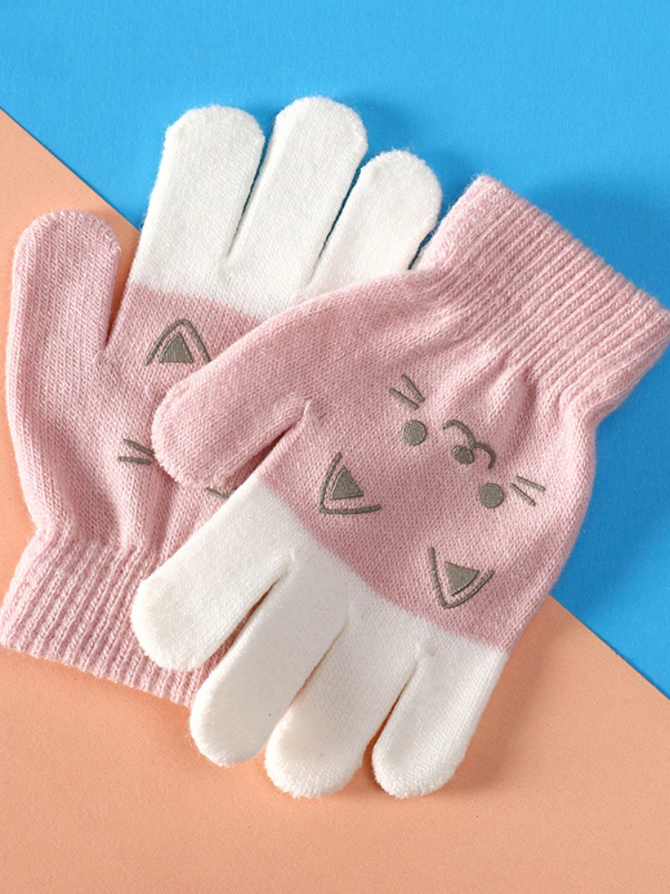 1Pair Cartoon Bear Bunny Pattern Winter Warm Gloves for Kids Outdoor Playing Gloves Children Boys Girls 3-7T