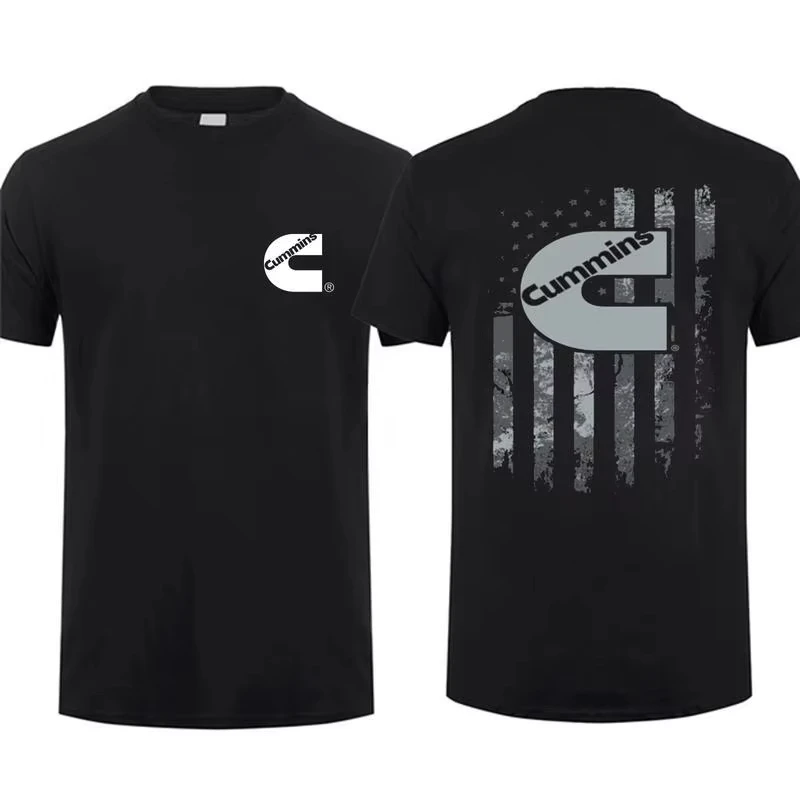 Cummins Diesel American Flag Pattern T-Shirt, Black Old Patriotic Design Cotton Regular Men's Casual Short 2026 Summer Fashion