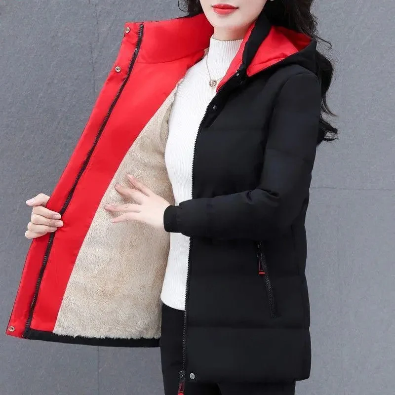 New Autumn Winter Women Cotton Jacket Padded Velvet Hooded Parkas Casual Warm Thicken Cotton Coat Female Windbreakers Outerwear