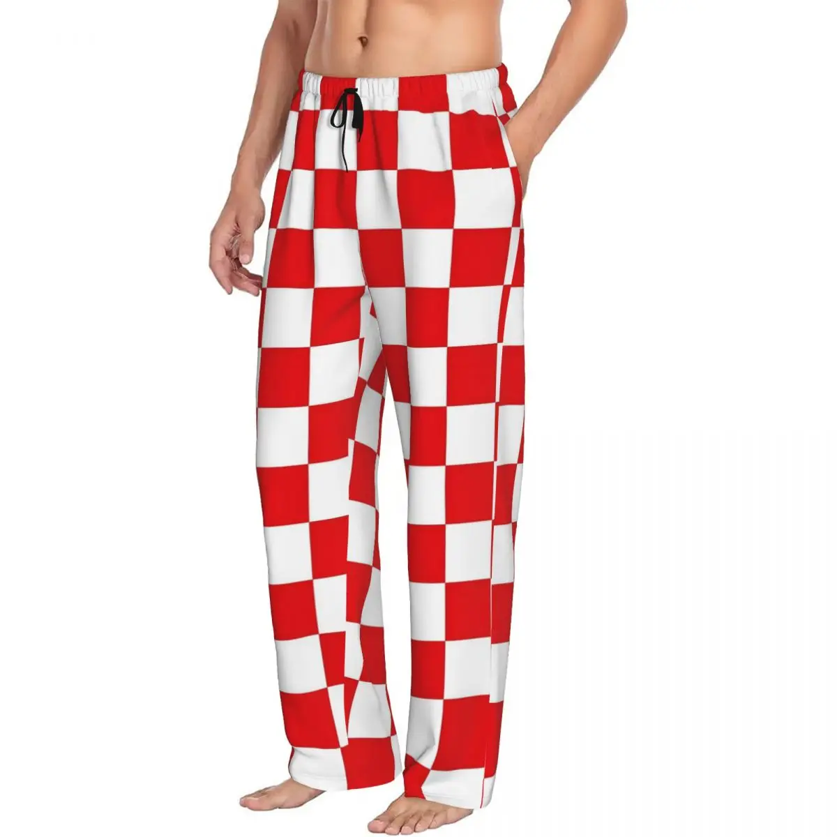 Custom Men Checker Pajama Pants Printed Red And White Sleep Sleepwear Bottoms with Pockets