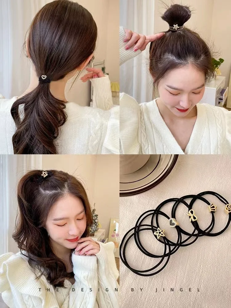 5pcs Rubber band women's hair tie 2024 new high-end rubber band hair band high elastic durable hair tie