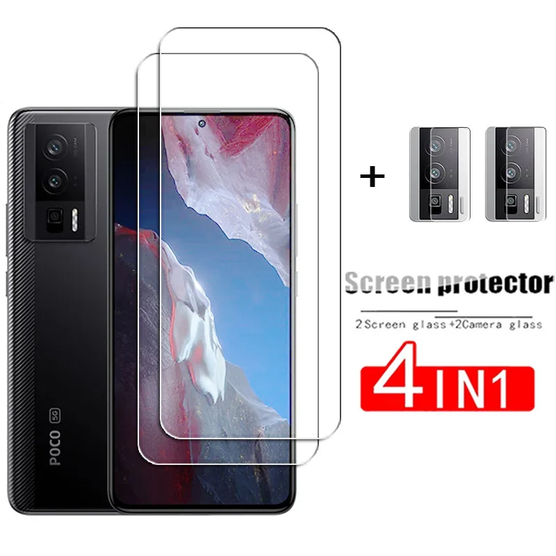 

4in1 For Xiaomi Poco F5 Pro Tempered Glass Screen Glass Poco F5 Pro Screen Protector HD Protective Phone Lens Film Poco F5 Pro