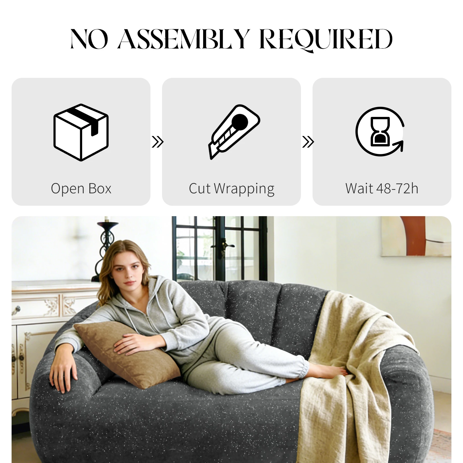 โซฟาบีนแบ็กแสนสบายพร้อมพนักพิง - Floor Cushion Pouf บทวิจารณ์และราคา