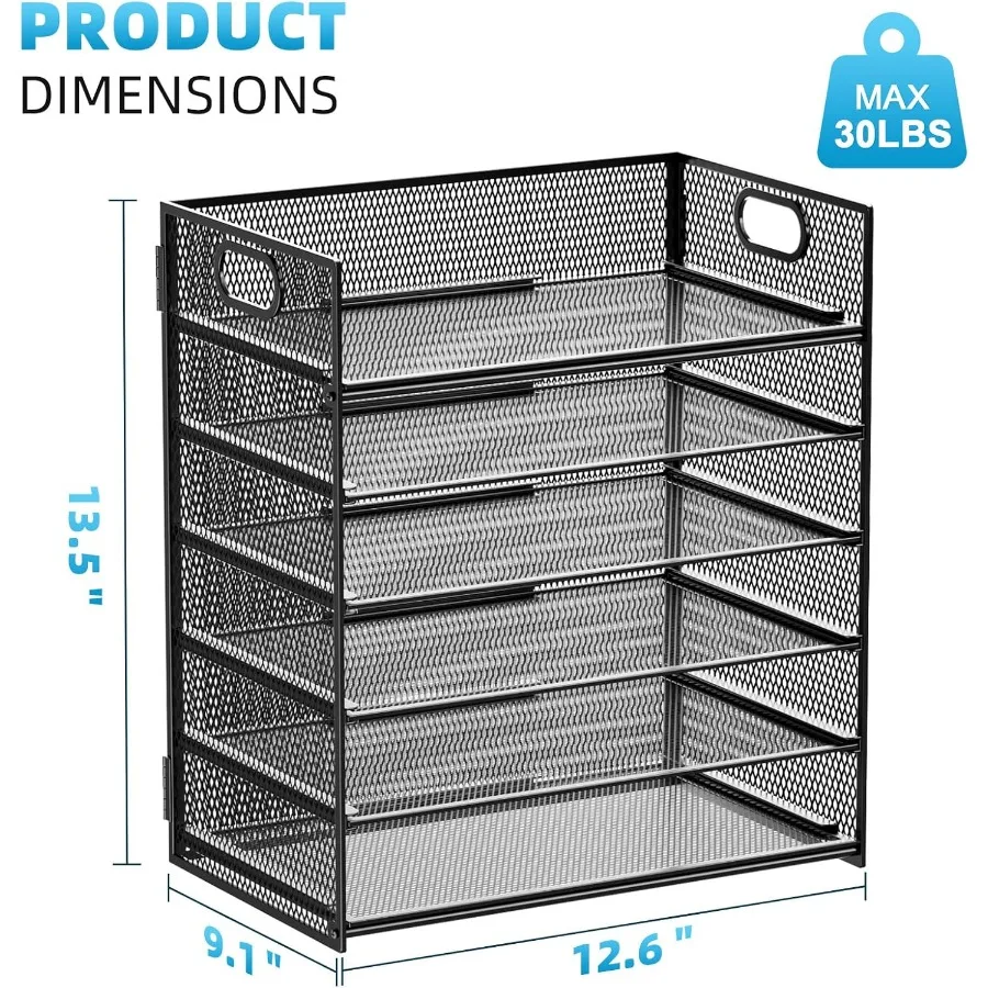 6-уровневый сетчатый настольный органайзер для файлов с ручкой для сортировки писем и бумаги формата А4 — компактный черный органайзер для лотков для бумаги для дома