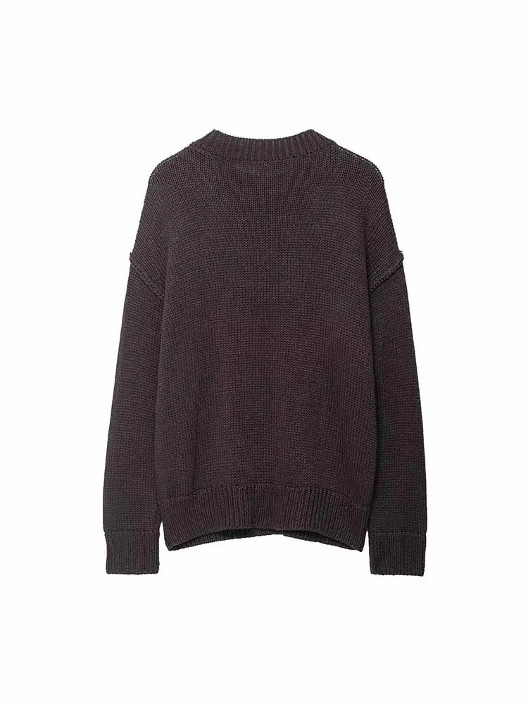 HH femme mode manches longues col rond couture décoration tricot pull femme tempérament solide décontracté tricoté pull