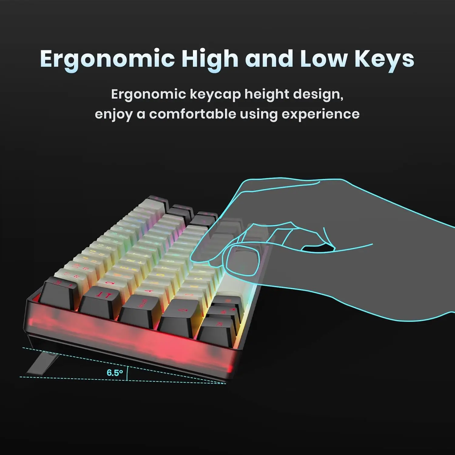 GEODMAER 65% Wireless Gaming Keyboard Rechargeable Backlit Gaming Keyboard 68 Keys Wireless Keyboard for PC Laptop Windows