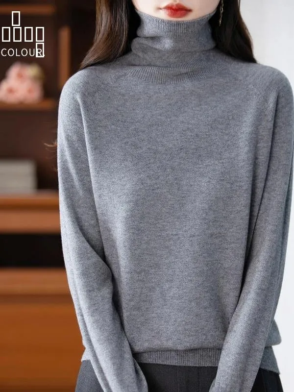 

Women's High Collar Knitted Sweater Loose Fit Casual Sle Autumn Winter Thermal Long Sve Top Comfortable Inner Wear Outer...