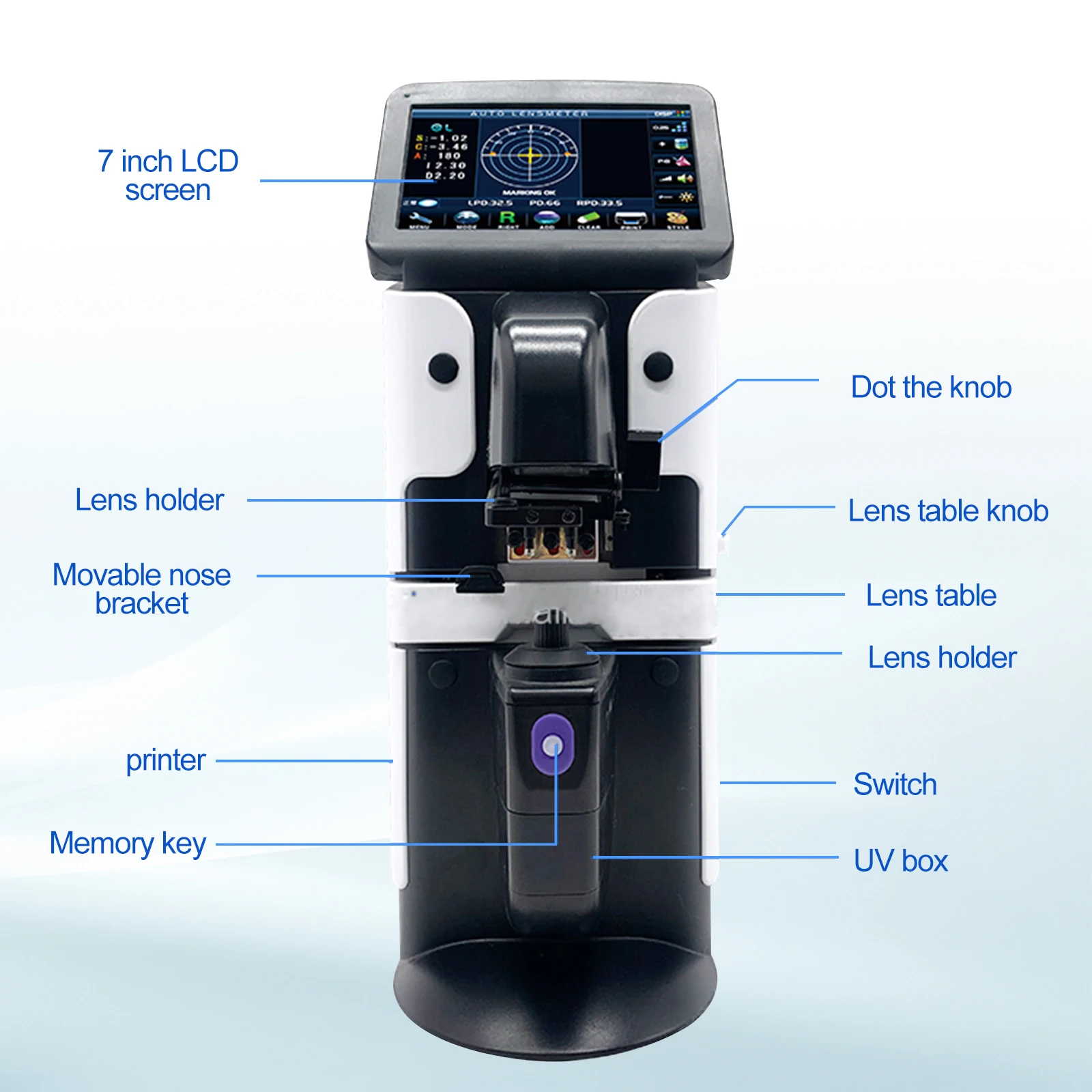 Optics Digital AL-360A Auto Lens Meter UV PD Printing Focimeter Lensometer 7'' Lcd Touch Screen Optical Equipments Instruments