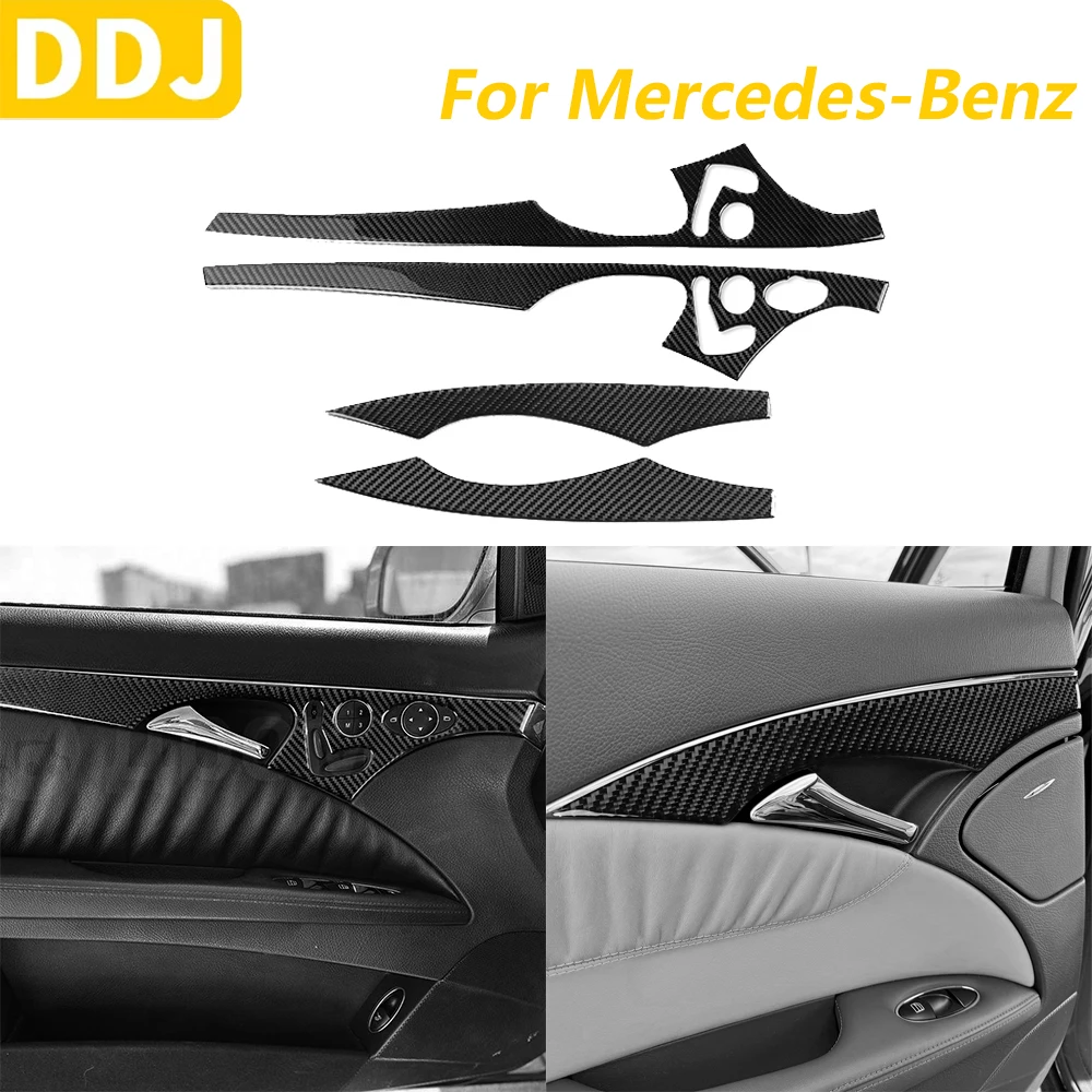 For Mercedes-Benz E-Class W211 2003-2009 Carbon Fiber Front Rear Door Panel Cover Trim Set Car Accessories Decoration Sticker