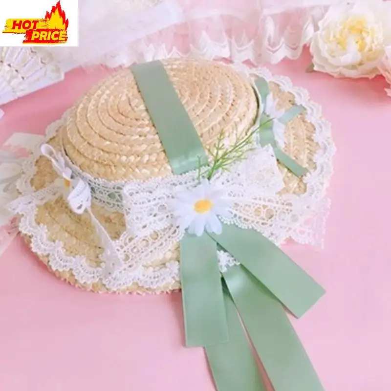 

Шляпа от солнца для чаепития, соломенная шляпа с кружевом и цветком, аксессуар для взрослых, детей, женщин и девочек