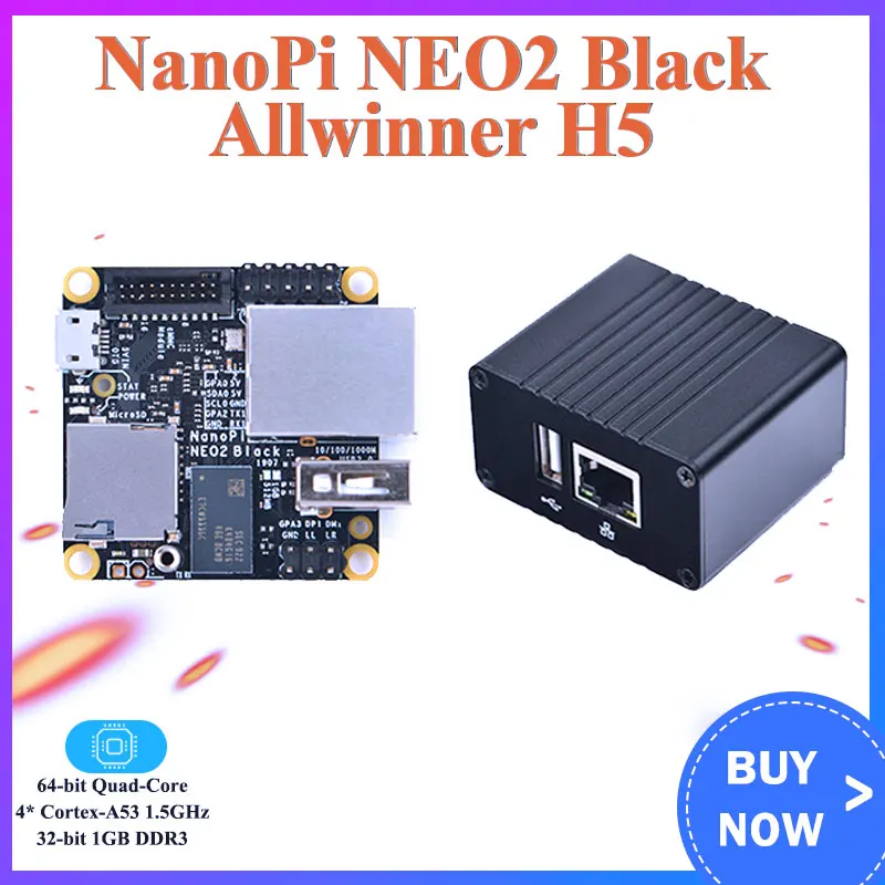 

NanoPi NEO2 Black Allwinner H5 Development Board Quad Core 64-bit A53 Gigabit Network Ubuntu Optional Heat sink Metal case